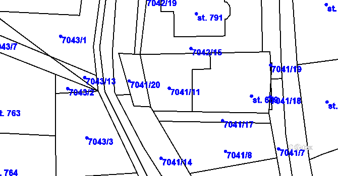 Parcela st. 7041/11 v KÚ Dambořice, Katastrální mapa
