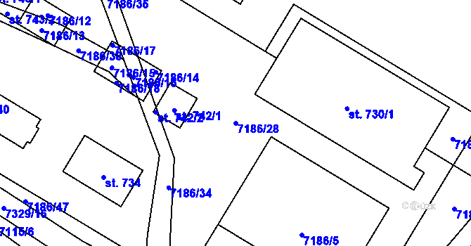 Parcela st. 7186/28 v KÚ Dambořice, Katastrální mapa