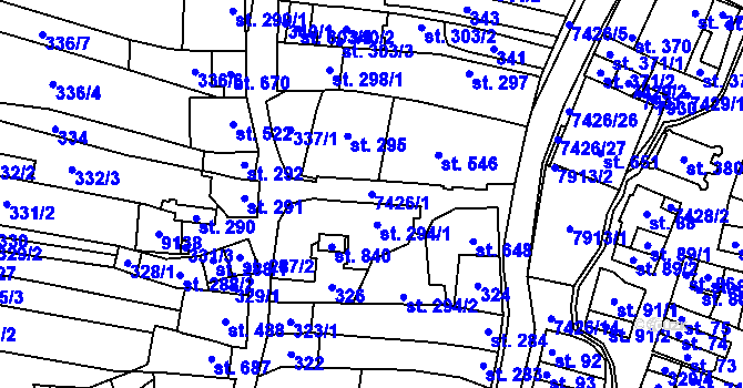 Parcela st. 7426/1 v KÚ Dambořice, Katastrální mapa