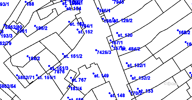 Parcela st. 7426/3 v KÚ Dambořice, Katastrální mapa