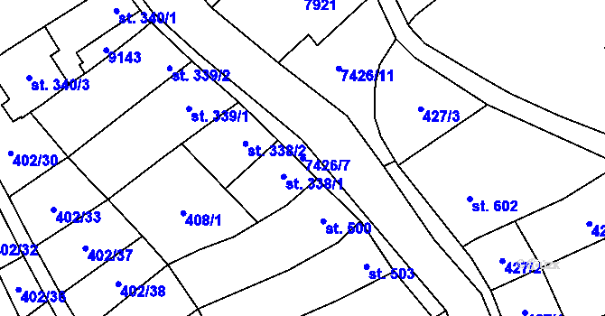 Parcela st. 7426/7 v KÚ Dambořice, Katastrální mapa