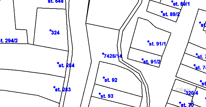 Parcela st. 7426/14 v KÚ Dambořice, Katastrální mapa