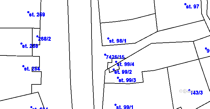 Parcela st. 7426/15 v KÚ Dambořice, Katastrální mapa