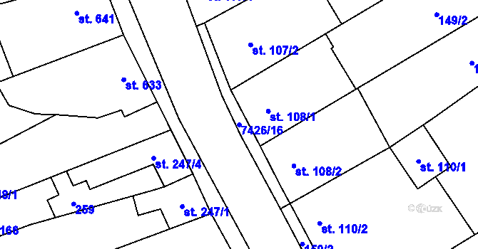 Parcela st. 7426/16 v KÚ Dambořice, Katastrální mapa