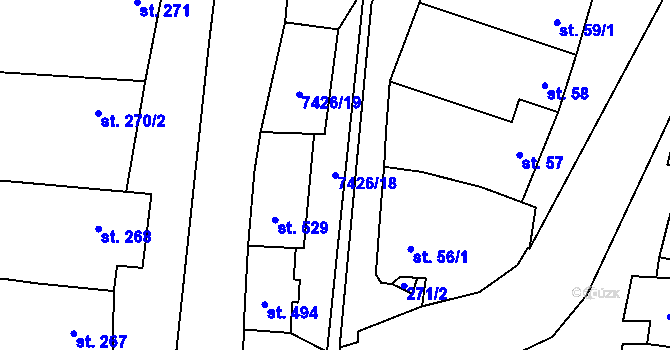 Parcela st. 7426/18 v KÚ Dambořice, Katastrální mapa