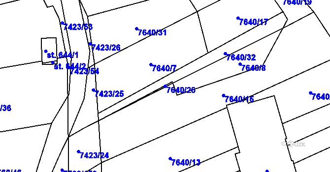 Parcela st. 7640/26 v KÚ Dambořice, Katastrální mapa
