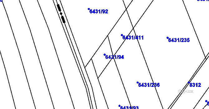 Parcela st. 6431/94 v KÚ Dambořice, Katastrální mapa
