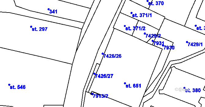 Parcela st. 7426/26 v KÚ Dambořice, Katastrální mapa