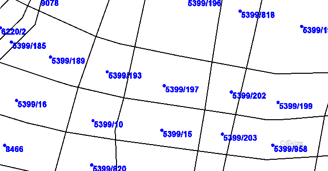 Parcela st. 5399/197 v KÚ Dambořice, Katastrální mapa