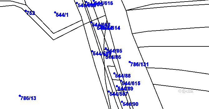 Parcela st. 544/86 v KÚ Dambořice, Katastrální mapa