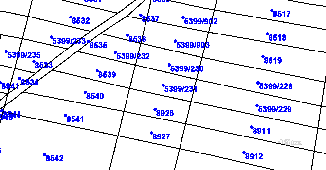 Parcela st. 5399/231 v KÚ Dambořice, Katastrální mapa