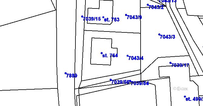 Parcela st. 764 v KÚ Dambořice, Katastrální mapa