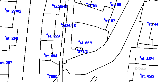 Parcela st. 56/1 v KÚ Dambořice, Katastrální mapa