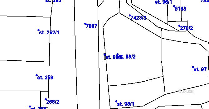 Parcela st. 98/3 v KÚ Dambořice, Katastrální mapa