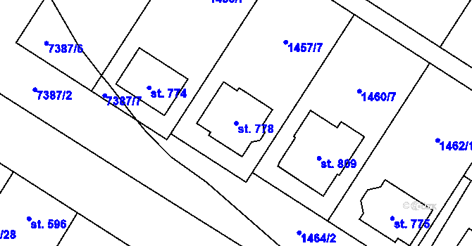 Parcela st. 778 v KÚ Dambořice, Katastrální mapa