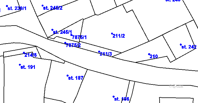 Parcela st. 211/3 v KÚ Dambořice, Katastrální mapa