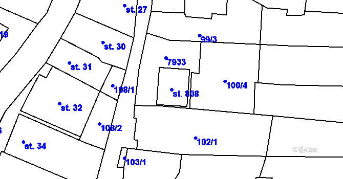 Parcela st. 808 v KÚ Dambořice, Katastrální mapa