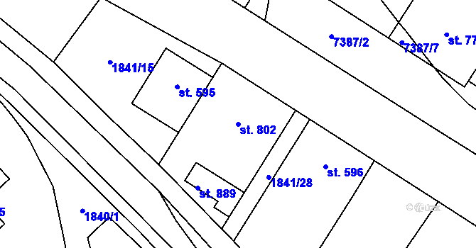 Parcela st. 802 v KÚ Dambořice, Katastrální mapa
