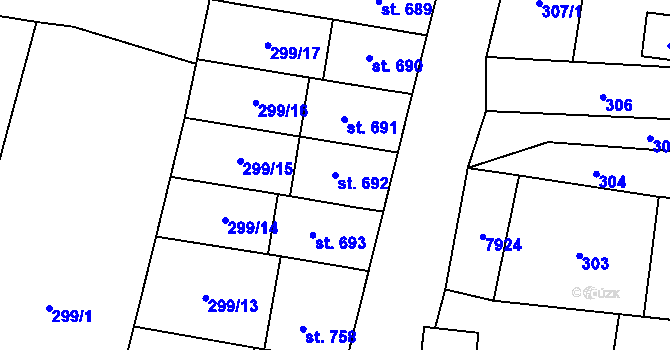 Parcela st. 692 v KÚ Dambořice, Katastrální mapa