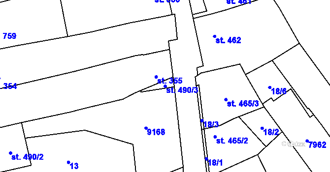 Parcela st. 490/3 v KÚ Dambořice, Katastrální mapa