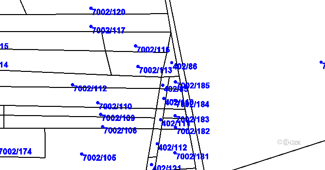 Parcela st. 402/85 v KÚ Dambořice, Katastrální mapa