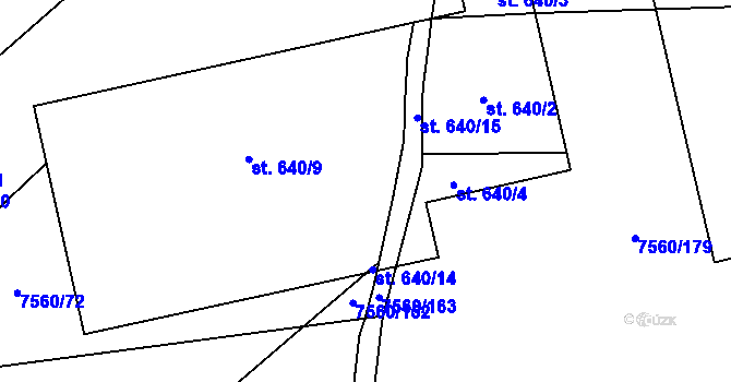 Parcela st. 640/6 v KÚ Dambořice, Katastrální mapa