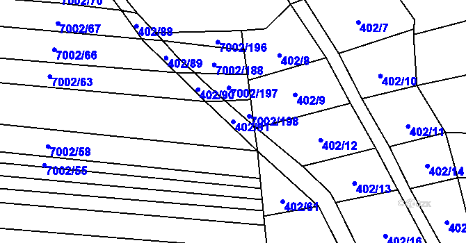 Parcela st. 402/91 v KÚ Dambořice, Katastrální mapa