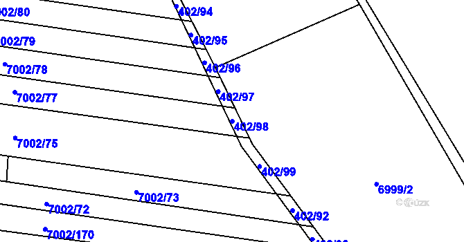 Parcela st. 402/98 v KÚ Dambořice, Katastrální mapa