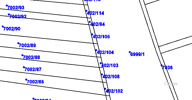 Parcela st. 402/104 v KÚ Dambořice, Katastrální mapa