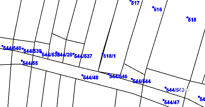 Parcela st. 518/1 v KÚ Dambořice, Katastrální mapa