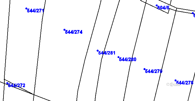 Parcela st. 544/281 v KÚ Dambořice, Katastrální mapa
