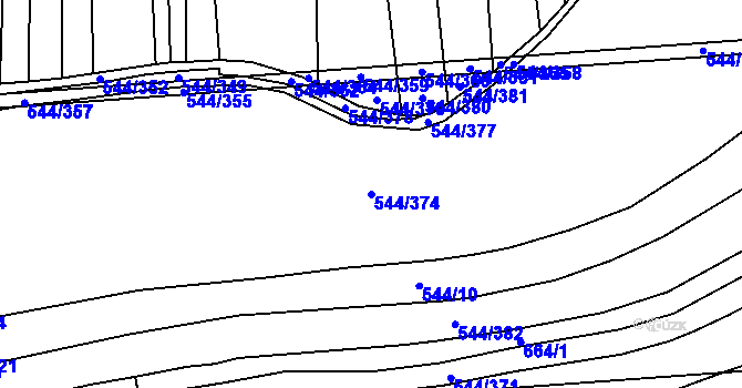 Parcela st. 544/374 v KÚ Dambořice, Katastrální mapa