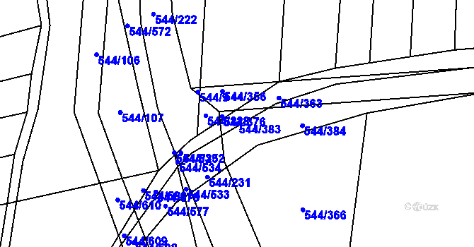 Parcela st. 544/383 v KÚ Dambořice, Katastrální mapa