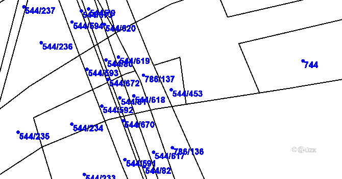 Parcela st. 544/453 v KÚ Dambořice, Katastrální mapa