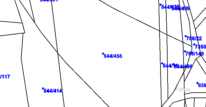 Parcela st. 544/455 v KÚ Dambořice, Katastrální mapa