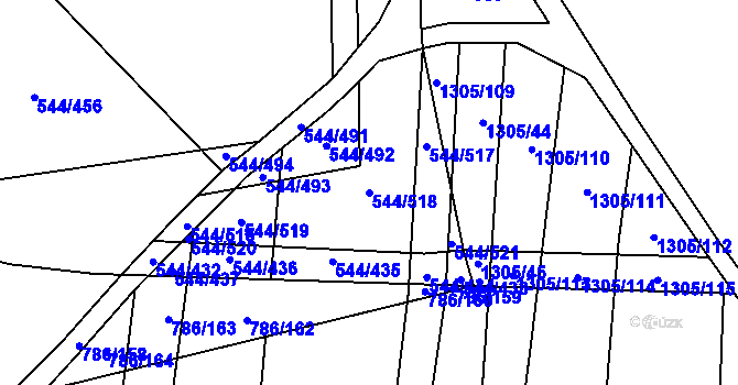 Parcela st. 544/518 v KÚ Dambořice, Katastrální mapa