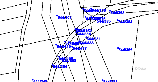 Parcela st. 544/533 v KÚ Dambořice, Katastrální mapa