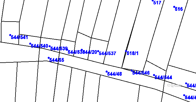 Parcela st. 544/537 v KÚ Dambořice, Katastrální mapa