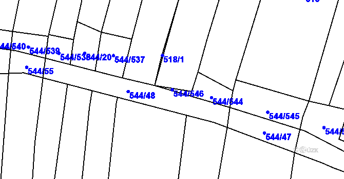 Parcela st. 544/546 v KÚ Dambořice, Katastrální mapa