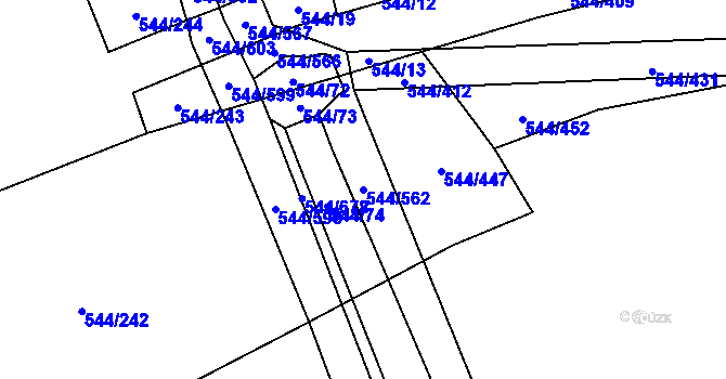 Parcela st. 544/562 v KÚ Dambořice, Katastrální mapa