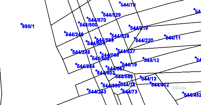 Parcela st. 544/568 v KÚ Dambořice, Katastrální mapa