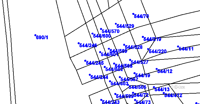 Parcela st. 544/601 v KÚ Dambořice, Katastrální mapa