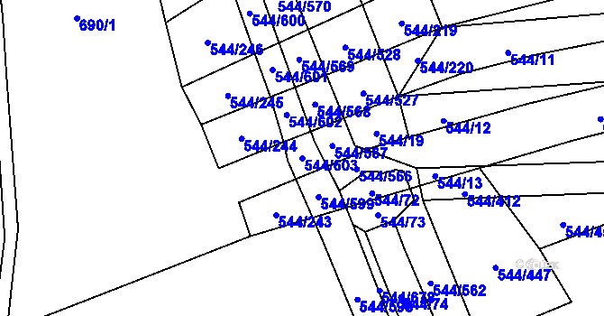 Parcela st. 544/603 v KÚ Dambořice, Katastrální mapa