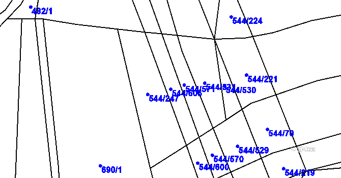 Parcela st. 544/606 v KÚ Dambořice, Katastrální mapa