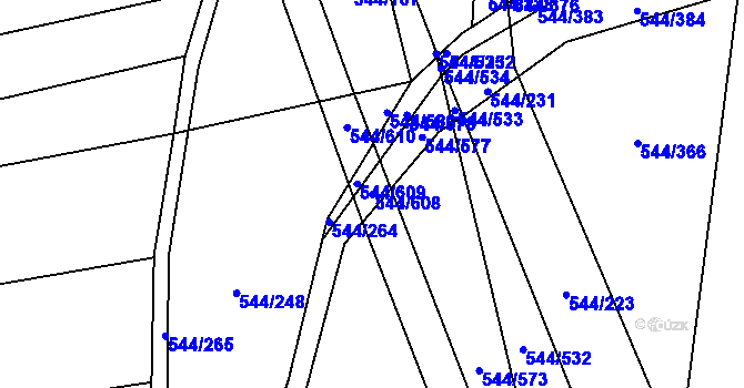 Parcela st. 544/608 v KÚ Dambořice, Katastrální mapa