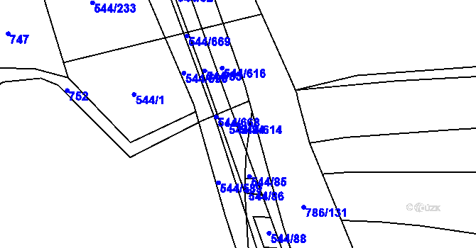 Parcela st. 544/614 v KÚ Dambořice, Katastrální mapa