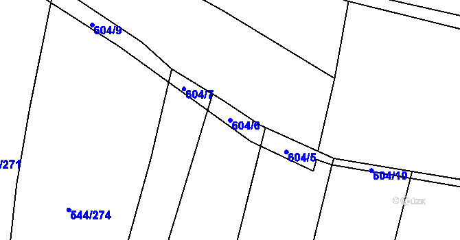 Parcela st. 604/6 v KÚ Dambořice, Katastrální mapa