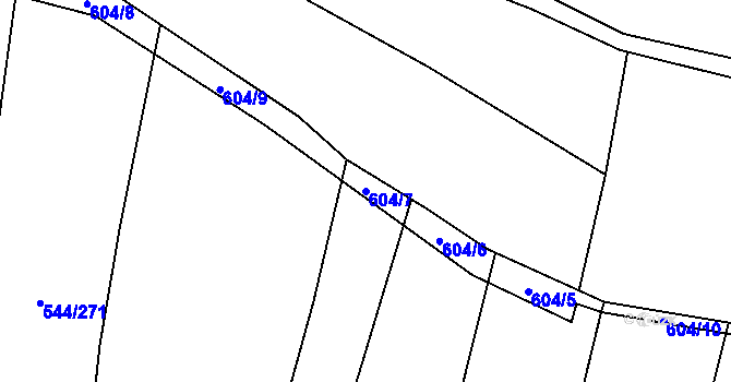Parcela st. 604/7 v KÚ Dambořice, Katastrální mapa