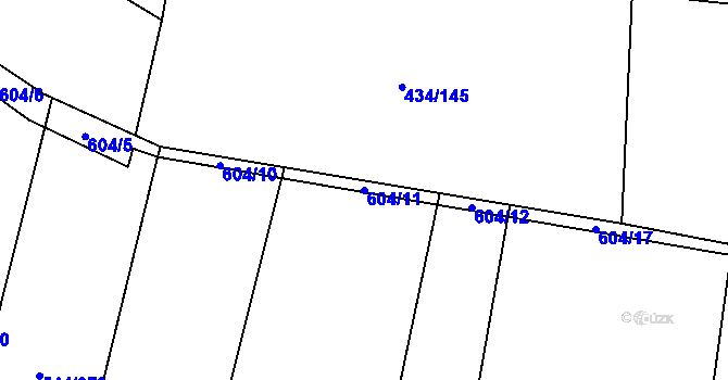 Parcela st. 604/11 v KÚ Dambořice, Katastrální mapa