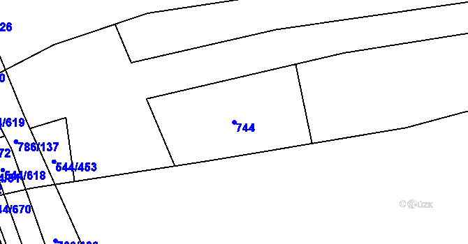 Parcela st. 744 v KÚ Dambořice, Katastrální mapa